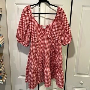 ASOS mini gingham dress with puff sleeves size 14